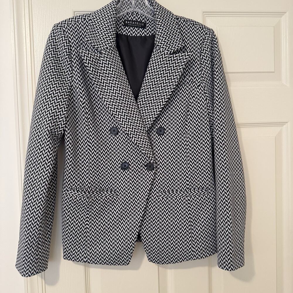 Bagatelle‎ Chevron Blazer Jacket Black & White double breasted sz M Career